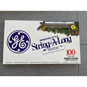 Vintage‎ GE String-A-Long 100 Light Set NEW Multi Color Miniature Indoor Outdoor